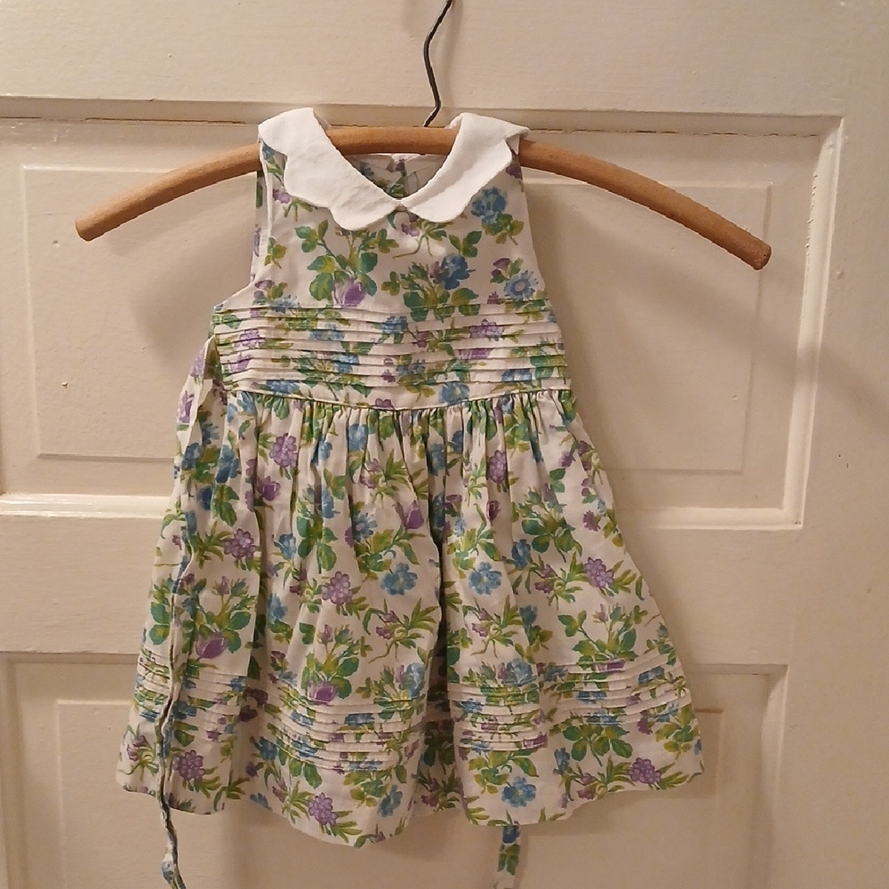 Laura Ashley Green and Purple Floral Kids Dress with White Collar